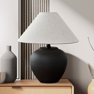 POWLIG 15.75" Modern Porcelain Table Lamp with Fabric Shade - Bedside Lamp for Bedroom & Living Room - 1 of 4