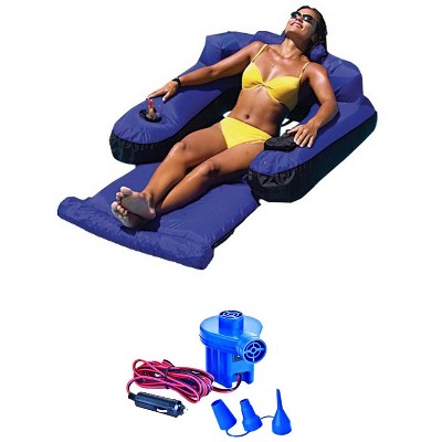 Swimline 9047 Swimming Pool Fabric Inflatable Floating Lounger w/ 12V Air Pump