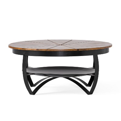 GDFStudio Imwalle Handmade Mango Wood and Iron Coffee Table, Natural and Black