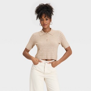 Women's Short Sleeve Collared Neck Pullover Sweater - Universal Thread™ - 1 of 3