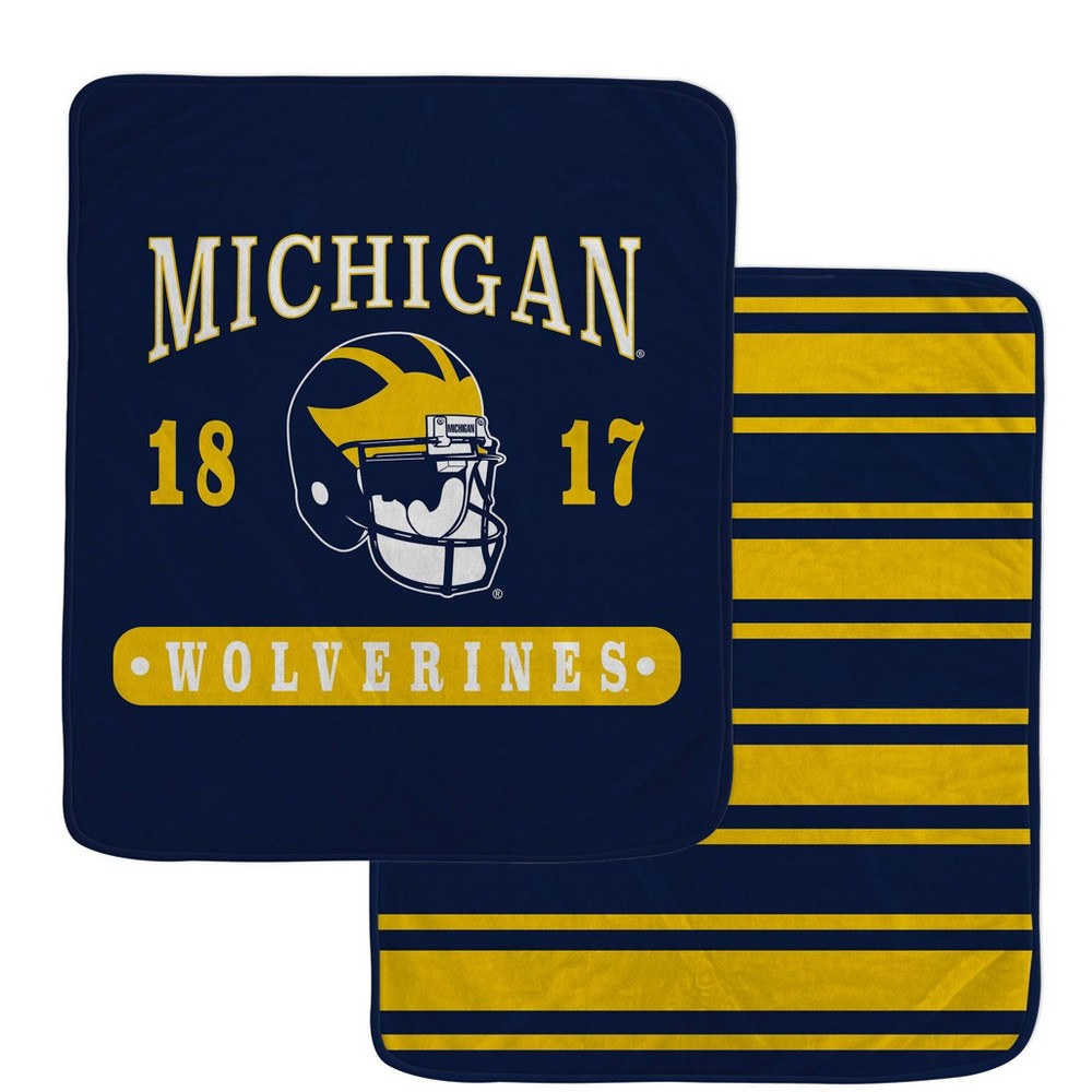 Photos - Duvet NCAA Michigan Wolverines Varsity Plaque Double Sided Royal Plush Blanket