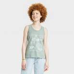 Women's House Plant Graphic Tank Top - Heathered Olive Green
