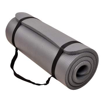Signature Fitness 71 x 24 x 1-Inch Extra Thick High Density Foam Anti-Tear Non-Slip Exercise Fitness Yoga Mat with Carrying Strap, Gray