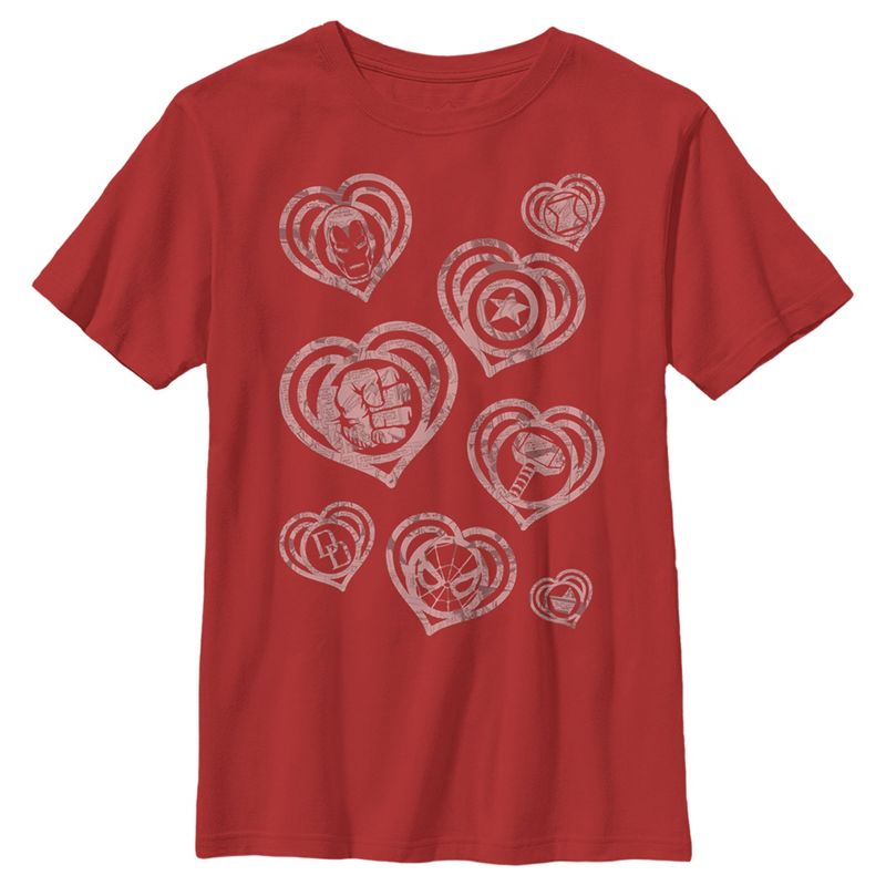 Boy's Marvel Hero Icon Hearts T-Shirt, 1 of 5