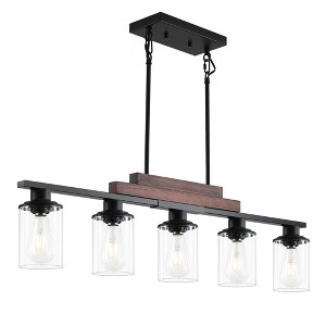 DAKAFUL Modern Linear Pendant Light, Industrial Metal Chandelier with Clear Glass Shades for Kitchen Island/Dining Room - 1 of 4