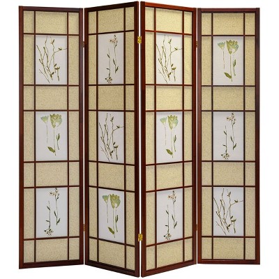 Legacy Decor Floral Accented Screen Room Divider with Wood Frame and Shoji Paper