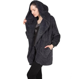 Memoi Women's Marled Plush Hooded Lounge Sweater with Shawl Collar - 1 of 4