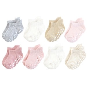 Touched by Nature Infant Girl Organic Cotton Socks with Non-Skid Gripper for Fall Resistance, Soft Pink Neutral - 1 of 4