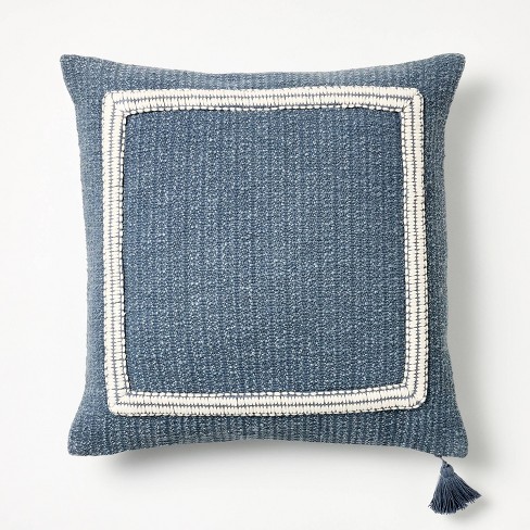 Embroidered Frame Square Throw Pillow Steel/cream - Threshold™ Designed ...