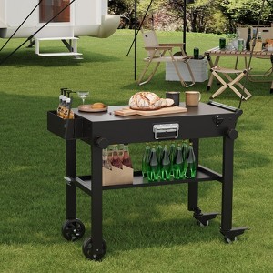 38 x 18 Inch Outdoor Grill Table with Wheels, BBQ Cart for Blackstone Griddle & Weber, Portable Kitchen Prep Station for Camping, Foldable Design - 1 of 4