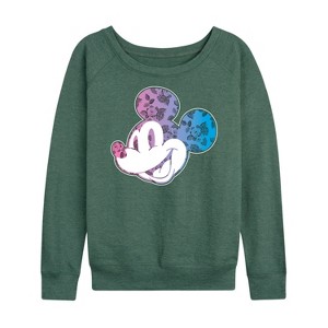 Women's - Disney - Mickey Floral Gradient Fill Lightweight French Terry Wide Neck Long Sleeve Shirt - 1 of 4