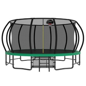 Jump Into Fun 16FT Recreational Trampoline  with 12 high-security fence poles,heavy-gauge galvanized,Enclosure Net,Ladder,for Kids And Adults - 1 of 4