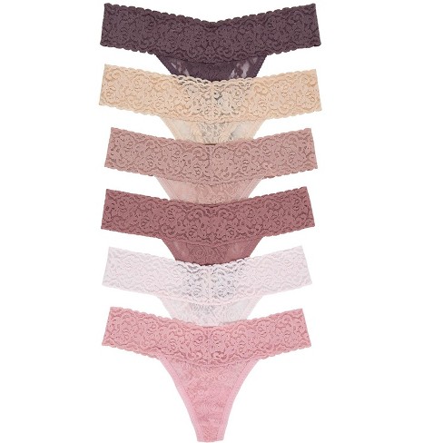 Felina Women's Stretchy Lace Low Rise Thong - Seamless Panties (6-pack) ( pink Neutrals, S/m) : Target