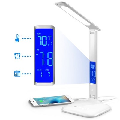 INNOKA LED Desk Lamp with USB Charging Port 5V, 3 Color Mode, 5 Brightness Level, LCD Display Temperature Clock & Calendar for Home Office