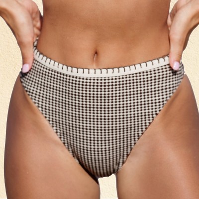 Women's Checkered High-Waist Cheeky Crochet Trim Bikini Bottom - Cupshe