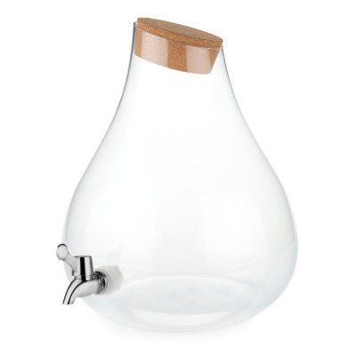 Twine Pearl Beverage Dispenser, Glass Carafe, Cork Stopper, Silver Spigot, Beverage Service, 2.5 Gallons, Set of 1