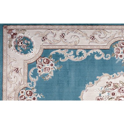 Aubusson Blue and Taupe 5' x 5' Transitional Vintage Area Rug