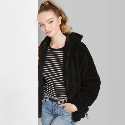 black sherpa hooded jacket