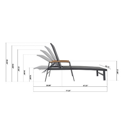 Black Aluminum Outdoor Chaise Lounge Set with C-Shaped Table