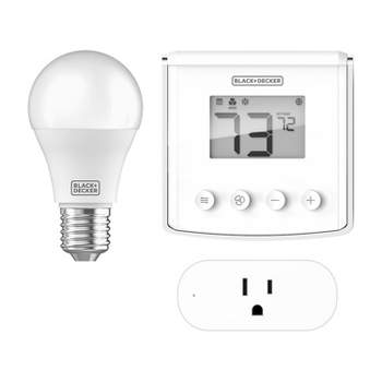 Black+Decker BDXSKSW01 Smart Home Starter Kit w/ BDXHSTL1 App Controllable Thermostat, BDXLBS19T1 Turnable Dimming Lightbulb, and BDXHTSL1 Smart Plug