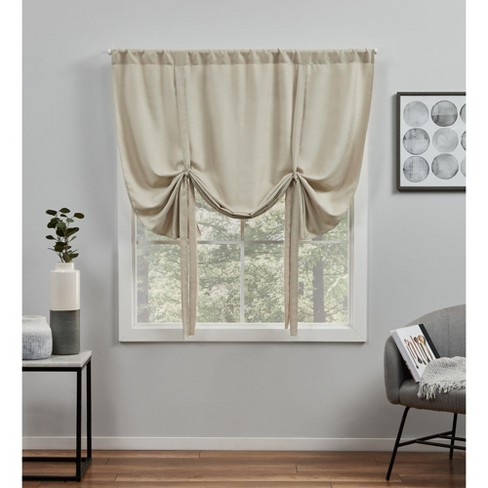 Exclusive Home Tenda Belga A Pacchetto Con Lacci, Tinta Unita Taupe, 150x153 Cm – Effetto Lino, Tasca Porta Asta