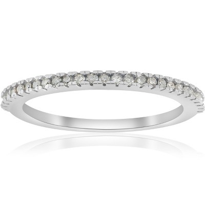 Pompeii3 1/10ct Pave Diamond Wedding Ring 10k White Gold Stackable Womens Thin Band