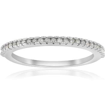 Pompeii3 1/10ct Pave Diamond Wedding Ring 10k White Gold Stackable Womens Thin Band