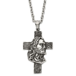 Chisel Stainless Steel Antiqued and Polished Jesus Cross Pendant on a 25.5" Cable Chain Necklace - 1 of 4