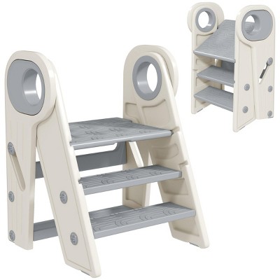 INFURNIC Ladders Toddler Tower Adjustable 3 Step Stool with Handles and Non Slip Design for Kitchen and Bathroom, Gray, 18.3"*18.5"*24.2"