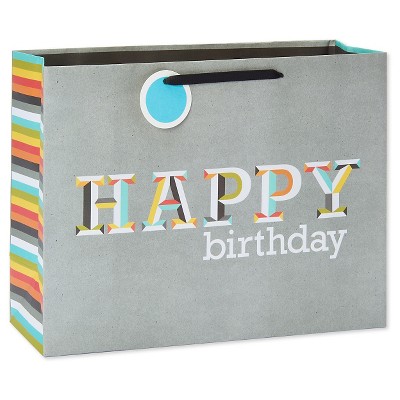 Medium Gift Bag Happy Birthday Letters On Gray - Spritz™