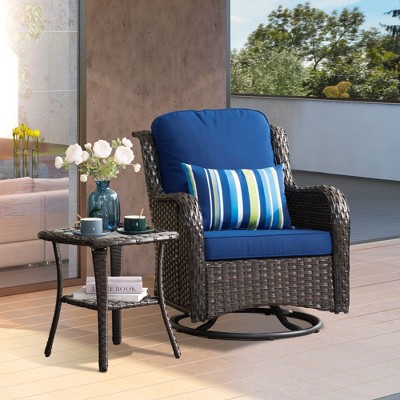 XIZZI Wicker Patio Furniture Set with 3-Seat Sofa, Swivel Rocking Armchairs & Ottomans & Side Table, Modular Sectional Outdoor Conversation Sofa Set