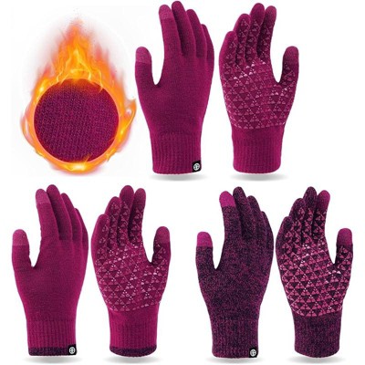 Zuppad 3 Pairs Winter Gloves for Women Men Touch Screen Elastic Knit Thermal Anti slip Gloves for Cold Weather