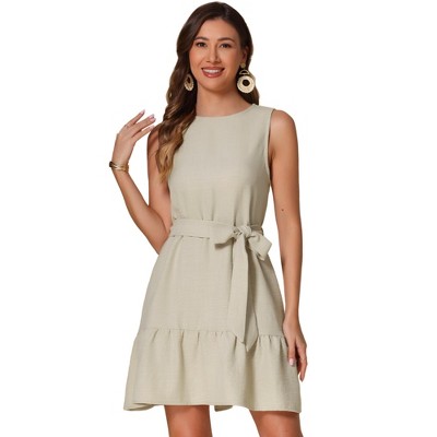 INSPIRE CHIC Women's Summer Belted Casual Sleeveless Crew Neck Swing Tank Mini Dress