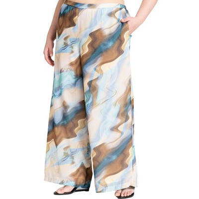 ELOQUII Women's Plus Size Wide Leg Printed Chiffon Pant