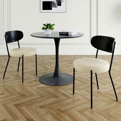 CAVINAS Modern Minimalist Dining Chair with Upholstery Seat,Teddy Velvet Chairs for Living Room,Black Round Table Set,Set of 3/5,Black
