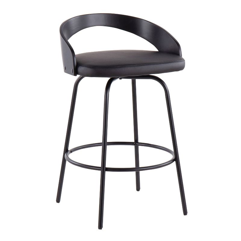 Set of 2 Grotto Claire Counter Height Barstools Leather/Steel/Wood Black - LumiSource, 3 of 10