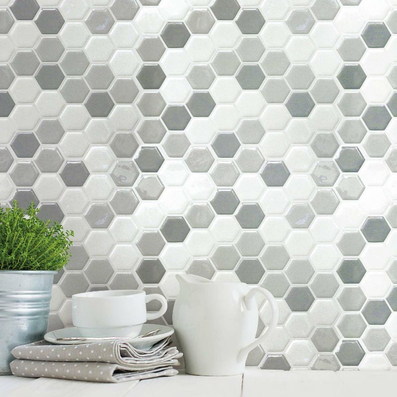 RoomMates Gray Hexagon Tile Peel And Stick Backsplash, 3 of 10