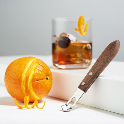 Viski Channel Knife, Cocktail Garnish Citrus Zester, Walnut Wood & Stainless Steel Bar Tool with Rivets, Set of 1