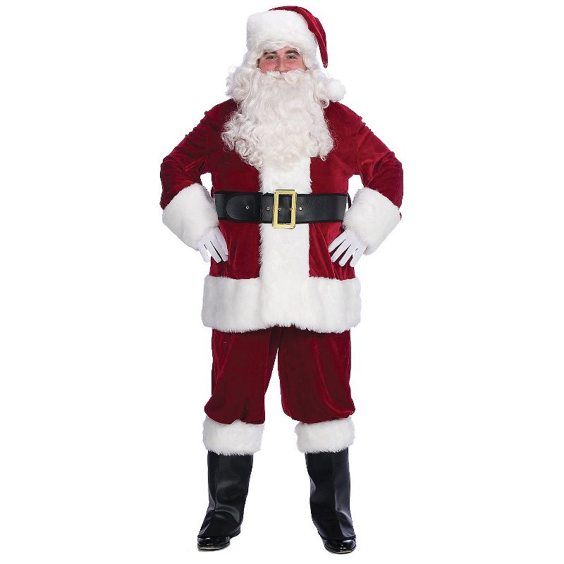 Halco Mens Velveteen Santa Suit Costume Red, 1 of 2