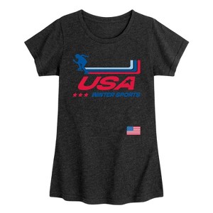 Girls' - Instant Message - Usa Winter Sports Oversized Fitted Short Sleeve Graphic T-Shirt - 1 of 4