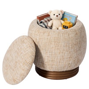 Bekrvio Round Swivel Ottoman with Storage, Upholstered Lambswool/Chenille Foot Rest with Acacia Wood Frame (500 lb), Vanity Stool for Living Room - 1 of 4