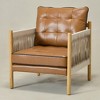 KINWELL Genuine Leather Accent Chair With Fabric Tape Wrapped Arms for Living Room Lounge - 3 of 4
