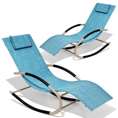 Crestlive Products Patio Rocking Chair Curved Rocker Chaise Lounge Chair with Pillow for Beach Yard Pool