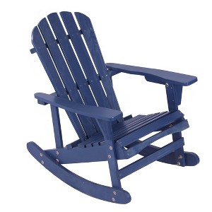 34.50INCH,Adirondack Rocking Chair Solid Wood Chairs Finish Outdoor Furniture for Patio,Navy Blue - 1 of 4