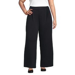 Lands' End Women's Knit High Rise Pleated Wide Leg Pants - 1 of 3