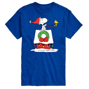 Men's - Peanuts - Snoopy & Woodstock House Sleigh Short Sleeve Graphic T-Shirt - 1 of 4