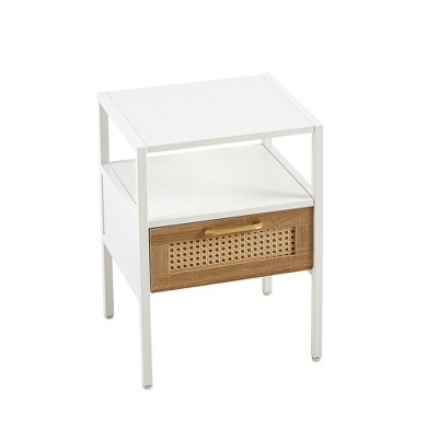 NicBex Modern Nightstand Bedside End Table with Rattan Woven Drawer for Bedroom & Living Room