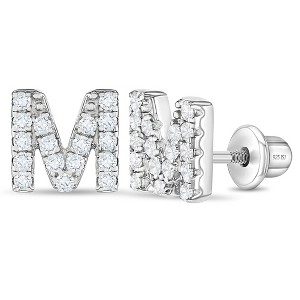 Girl's Cubic Zirconia Letter Initial Screw Back Sterling Silver Earrings - In Season Jewelry - 1 of 4