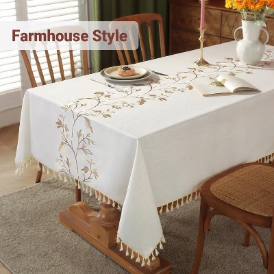 Attop Cotton Linen Waterproof Tablecloth for Dining Table Farmhouse Kitchen Rectangle Table Cloth Beige, Coffee Flower, 55x55 Inch