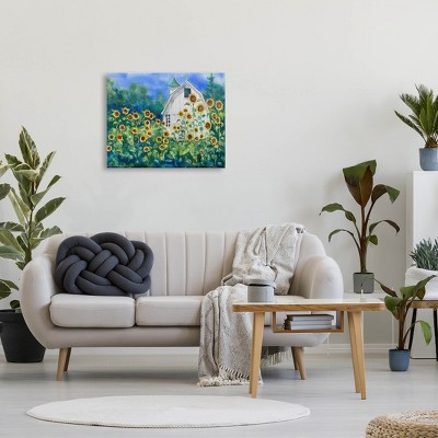 Tall Sunflowers and White Barn Canvas Wall Art